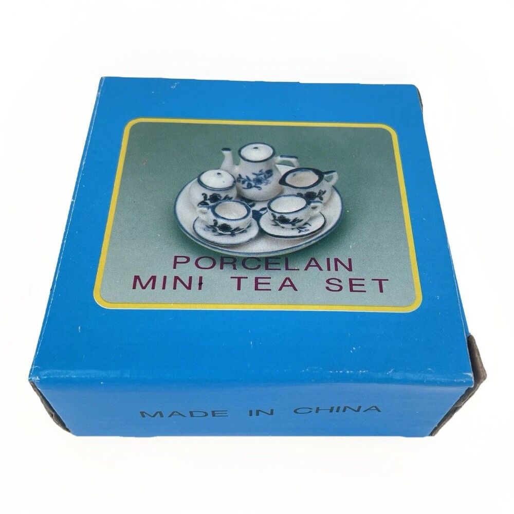 Porcelain Miniature Tea Set Blue Floral Mini Tea Set New in Box